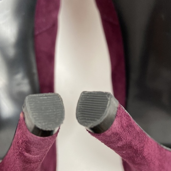 GUESS Leather Suede Wgnelana Gathered Knot Peep Toe Burgundy High Stiletto Heels - Picture 14 of 16